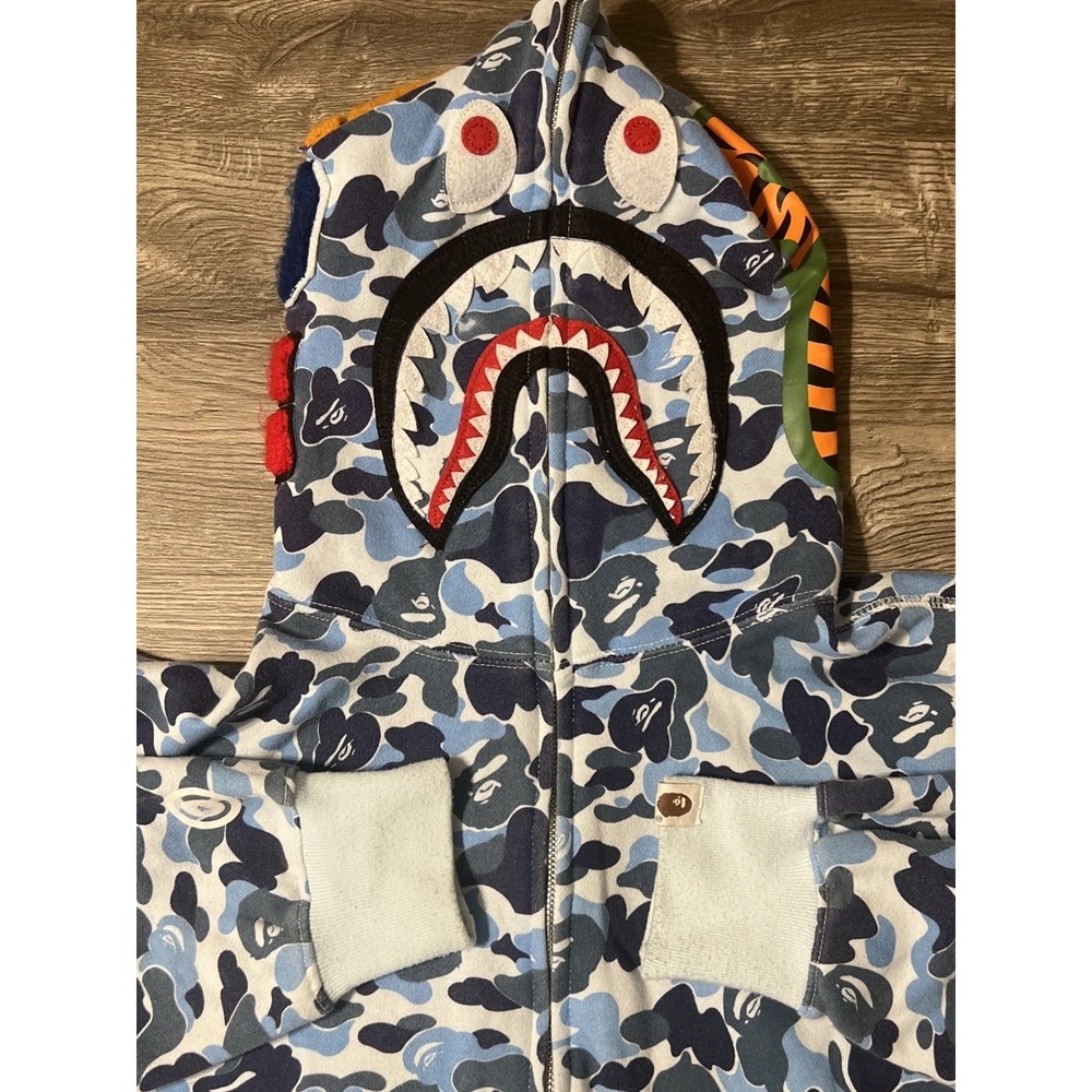 A Bathing Ape BAPE Shark Full Zip Hooded Sweatshirt Hoodie Blue Camo Women's 3XL